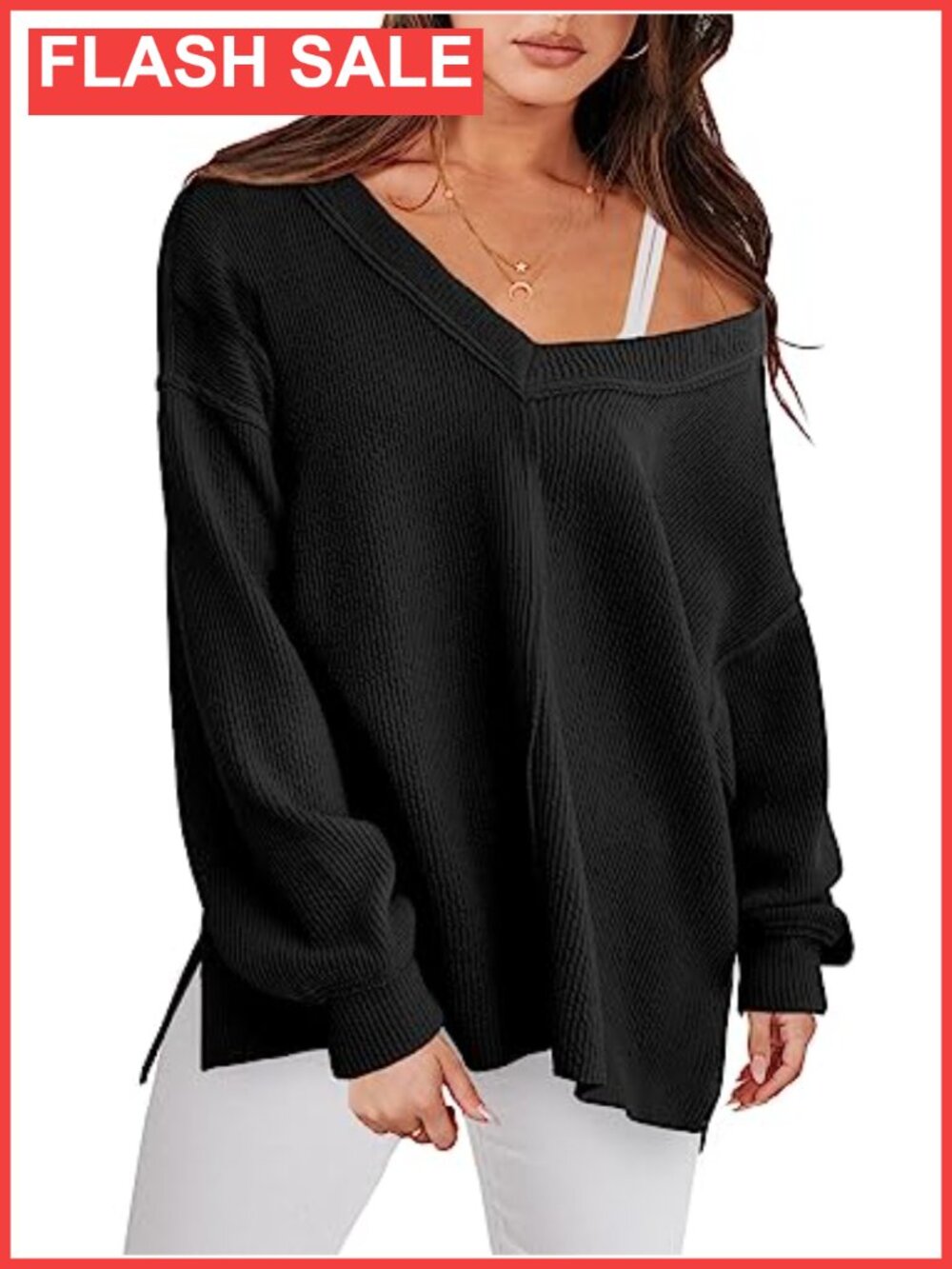 Oversized V Neck Sweatshirt Women Pullover Top Drop Shoulder